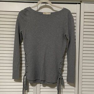 Michael Kors Gray Long Sleeve Top with Lace-Up Sides